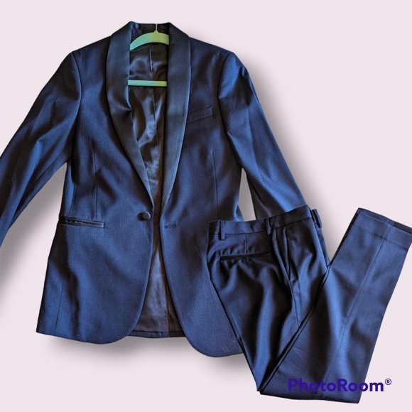 ASOS navy skinny tuxedo suit jacket and pants set
